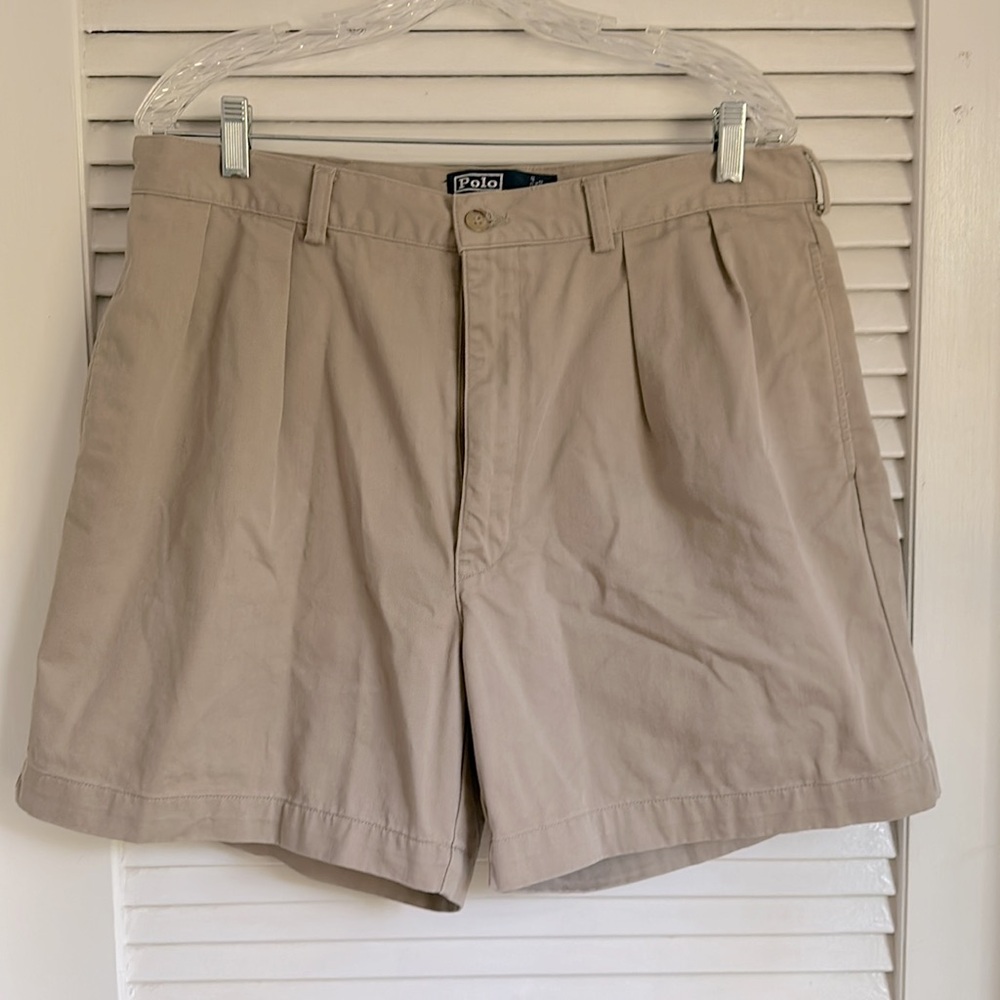 Polo by Ralph Lauren Khaki Pleated Cotton Shorts
